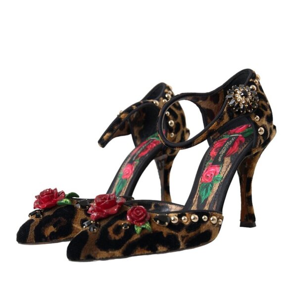 Dolce & Gabbana Shoes - Dolce & Gabbana Dolce & Gabbana Brown Leopard Floral Crystal Mary Janes Pumps